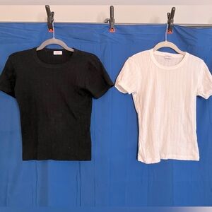 LESET POINTELLE SHORT SLEEVE TEE, BLACK AND WHITE, SZ M